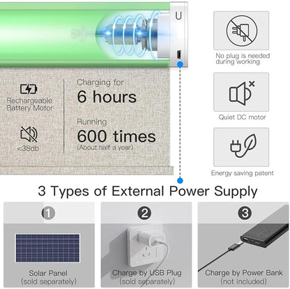Tokblind Motorized Blackout Roller Shade Fabric Covered Valance and Bottom Rod, Remote Control Electric Window Blind Compatible with Alexa Google via Hub, Custom Size (Beige - Wrapped Fabric)
