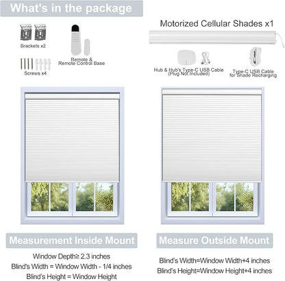 BERISSA Motorized Cellular Shades, Blackout Smart Honeycomb Blinds with Remote Control & Hub, Custom Room Darkening Automatic Cellular Window Blinds for Home Office, Living Room, Door,White