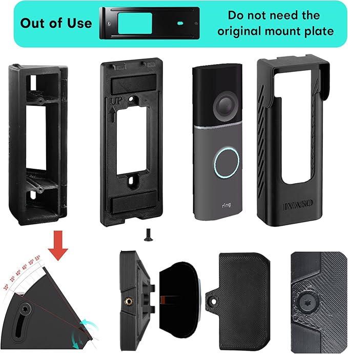 Anti-Theft Angle Adjustable Doorbell Coverd Mount Bracket for Ring Wired Doorbell Pro (Newest Model) 4K 2025 Release, Both Drill & No Drill Aavailable with Security Screws (Covered+Angle)