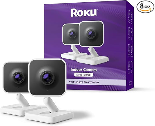 Roku New Indoor Camera 2024 - Home Security - 16-Pack - Wired Security Camera & Pet Monitor with 1080p HD Color Night Vision, Compatible with Alexa & Google, Motion & Sound Detection, WDR & WiFi 6