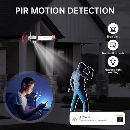 Chpuss Solar Security Camera Wireless Outdoor, 2K HD Surveillance Solar Powered WiFi Camera, Color Night Vision, PIR Detection, 360° View, 2-Way Talk, Spotlight Siren Alarm (Black & White - 1PACK)