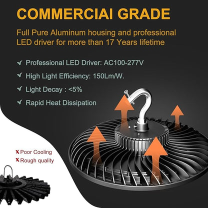 400W High Bay LED Lights with Motion Sensor, 60000LM Smart High Bay Shop Light, 𝐀𝐂𝟏𝟎𝟎-𝟐𝟕𝟕𝐕 UFO Commercial Lighting for Warehouse/Barn -4Pack