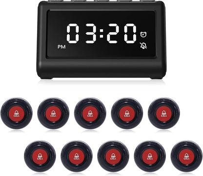 CallToU Wireless Calling System Caregiver Call Button Patient Call Bell with 10 Waterproof Call Buttons and 1 Display Receiver for Clinic Nurses Station Restaurant Nursing Home 1000FT Wireless Ranger