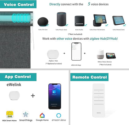 Changshade Smart Roller Shade with Remote Control Blackout Automatic Window Shades for Home Custom Size Motorized Blinds for Windows Compatible with Alexa,Google Home,Apple Homekit, Charcoal Grey