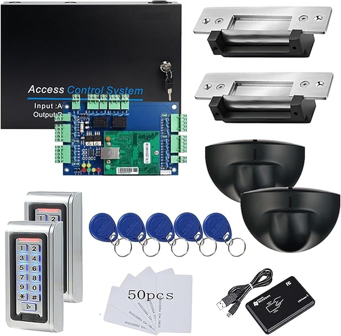 2 Doors PIR Exit Motion Sensor Access Control Metal Waterproof Keypad Reader Big Space Power Supply Box(can Put in Backup Battery) Strike Lock Digital Lock System
