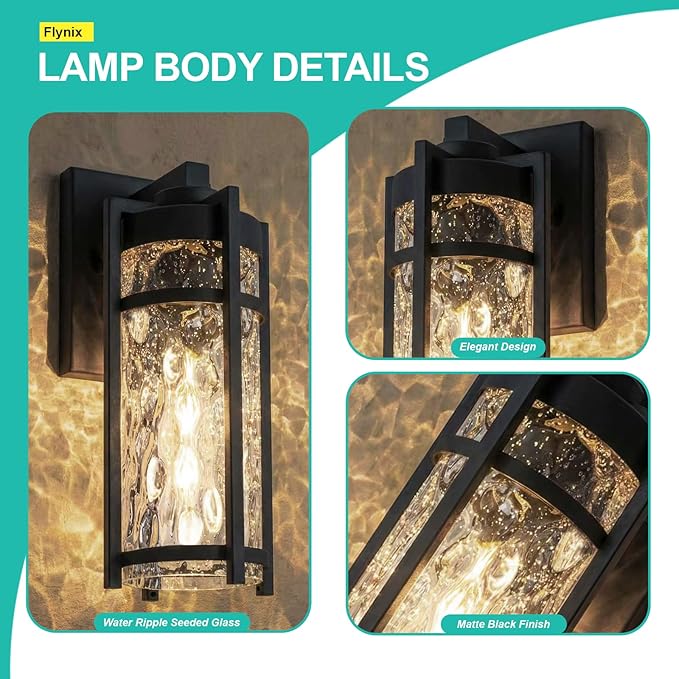 Outdoor Wall Light Fixtures, Waterproof Front Porch Light, Modern Exterior Lighting with E26 Socket, Wall Sconce Lantern Lamp, Black Outside Light for Front Door, House, Garage, Patio (2 Pack)