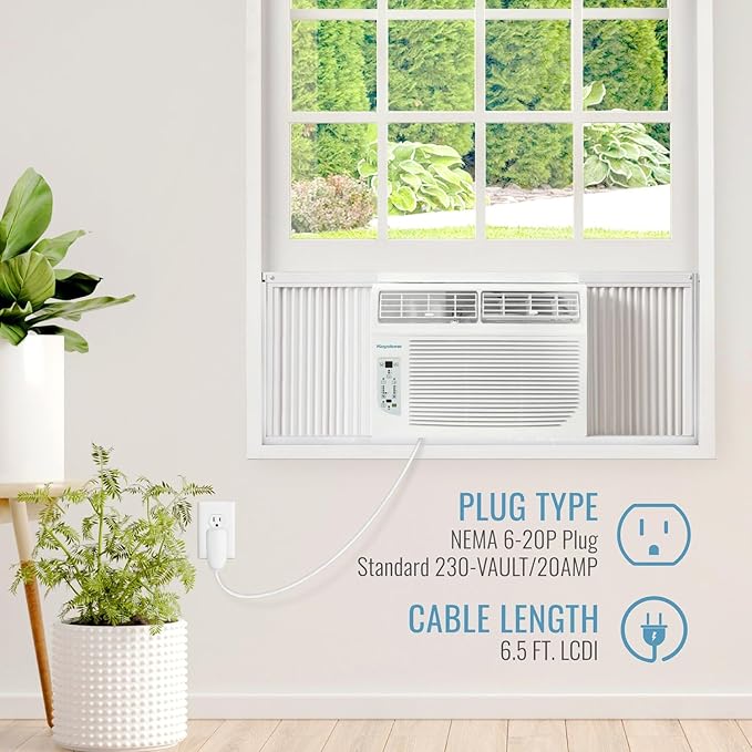 Keystone 12,000 BTU Window Air Conditioner with 11,000 BTU Supplemental Heating and Dehumidification, 230V, Window AC Unit for Living Room, Apartment, Medium Sized Rooms up to 550 Sq.Ft.