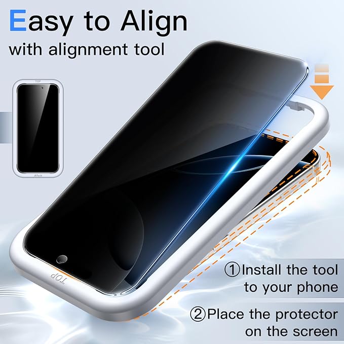 JETech Privacy Screen Protector for iPhone 16 Pro 6.3-Inch, Anti-Spy Tempered Glass Film with Easy Installation Tool, 2-Pack