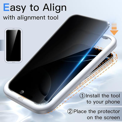 JETech Privacy Screen Protector for iPhone 16 Pro 6.3-Inch, Anti-Spy Tempered Glass Film with Easy Installation Tool, 2-Pack
