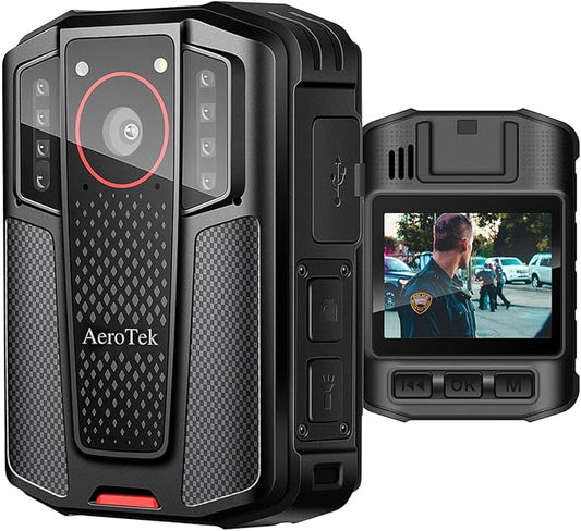 AeroTek Mini 4K Body Camera with Audio and Video Recording, GPS Bodycam with Ultra Infrared Night Vision and Fast Charging for Police, Law Enforcement and Delivery (256 GB Card)