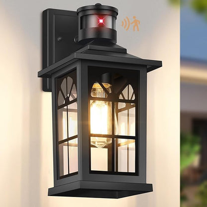 Motion Sensor Outdoor Light Fixture, Dusk to Dawn Porch Light Outdoor Wall Sconce Lantern, Aluminum Exterior Lighting Fixture Wall Mount, 3 Lighting Modes Outside Lights for House Front Door Garage