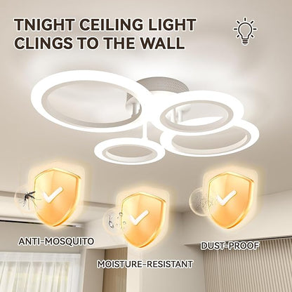 48W 4 Ring White LED Ceiling Light Dimmable for Bedroom Living Kitchen | 2800K-7000K Dimmable, Acrylic Ring Design, Modern Flush Mount Ceiling Lamp ideal for Living Spaces & Small Rooms