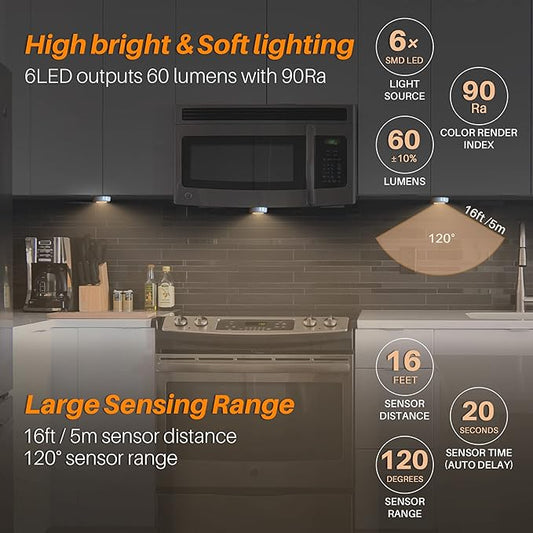 STAR-SPANGLED 6 Pack 2.8” Motion Sensor Lights Indoor AAA Battery Operated, Stick on LED Puck Light for Stairs, Under Cabinet, Closet, Warm White