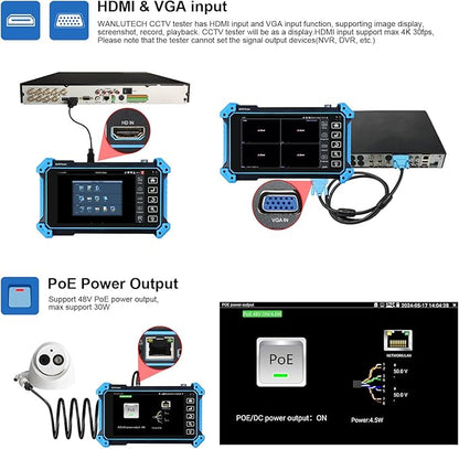 Upgraded 8K IP Camera Tester with PoE, WANLUTECH CCTV Tester CVI TVI AHD SDI Analog Camera Tester 5.4inch Touchscreen RJ45 Cable TDR Tester RS485 HDMI in VGA in (IPC-5200 Plus)