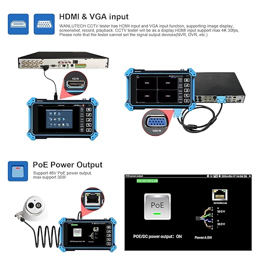 Upgraded 8K IP Camera Tester with PoE, WANLUTECH CCTV Test CVI TVI AHD SDI Analog Camera Test 5.4inch Touchscreen Cable Tracer RJ45 Cable TDR Test RS485 HDMI in VGA in (IPC-5200C Plus)