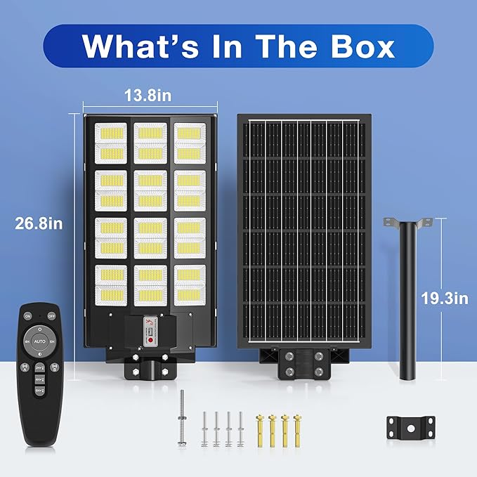 OKPRO 8000W Solar Street Light Outdoor, IP66 Waterproof Solar Lights Outdoor with Motion Sensor & Remote, Dusk to Dawn Commercial Security Lighting for Parking Lot, Yard, Farm, Driveway (2 Pack)