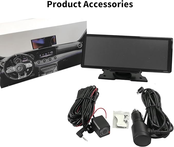 SCUMAXCON 10.26" Portable Car Stereo Wireless Carplay Android Auto 4K Dash Cam IPS Touchscreen Backup Camera Loop Recording GPS Navigation Bluetooth FM AUX Built in Speaker Car Audio Receiver