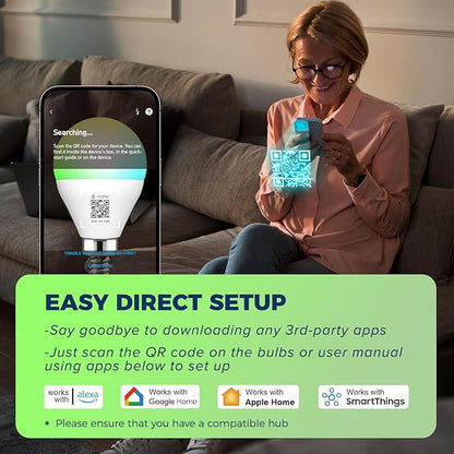 Lightinginside Matter E12 Smart Light Bulbs 50W Equivalent 5W 550LM, Compatible with Alexa/Siri/Apple Home/Google Home/SmartThings, G16.5 RGBCW Candelabra Ceiling Fan Bulb, 2.4G WiFi, ETL Listed, 2PCS