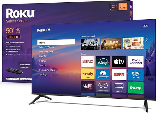 Roku Smart TV 2026 – 50-Inch Select Series, 4K QLED TV – Roku TV with Voice Remote – Flat Screen QLED Television with Wi-Fi for Streaming Live Local News, Sports, & Movies – Bluetooth Headphone Mode