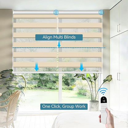 Interior Window Shades, Smart Dual Layer Light Filtering Blinds Compatible with Alexa & Google Home, Customized Size Cordless Electric Window Shades, (Apricot, 55% Blackout)