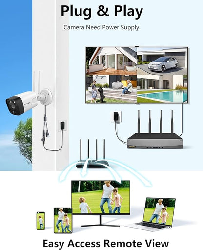(2026 Update) Wireless WiFi Outdoor Security Camera System with Dual Antenna Cameras, 55% Stronger Signal, 130° Wide Angle, 65ft Night Vision, 2-Way Audio, No Monthly Fee, Home NVR Security System