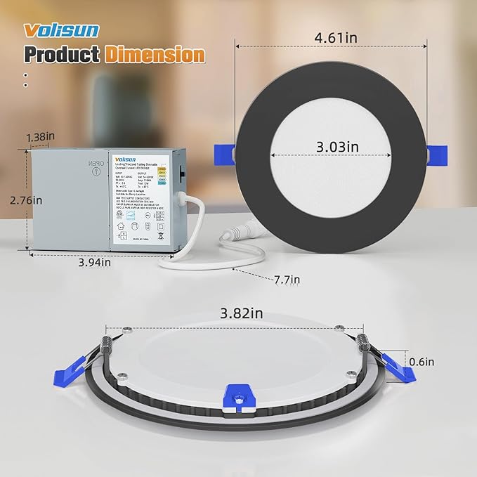 VOLISUN 12 Pack 4 inch Recessed Lighting, 5CCT LED Recessed Light Black, 2700K-5000K Selectable, 9.5W Eqv 80W, 810LM Dimmable Canless Wafer Downlight, LED Ceiling Light ETL Certificated