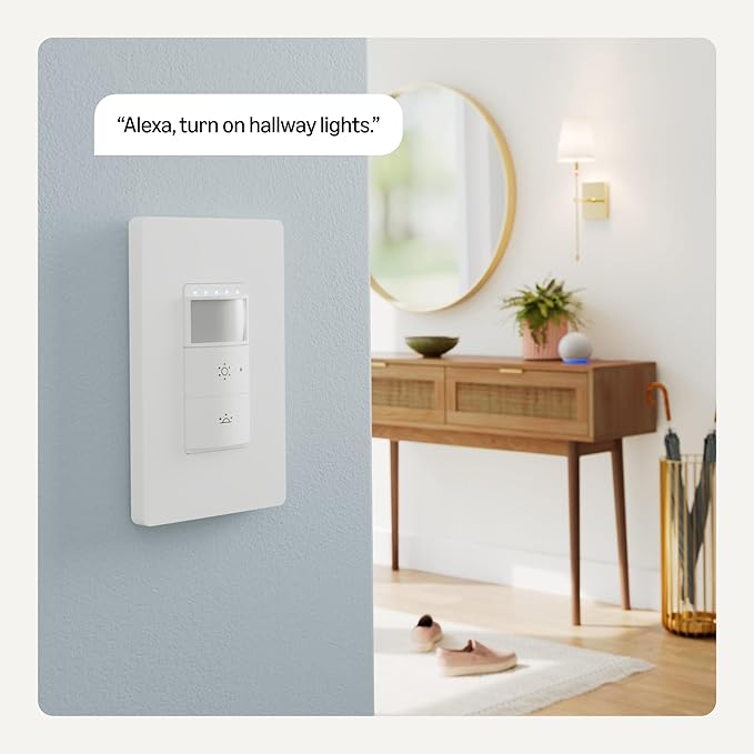 Amazon Basics Smart Motion Sensor Dimmer Switch, Single Pole, Works with Alexa Only, 2.4 GHz Wi-Fi, No Hub Required, Voice Control, 2-Pack, White