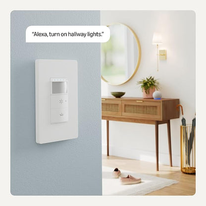 Amazon Basics Smart Motion Sensor Dimmer Switch, Single Pole, Works with Alexa Only, 2.4 GHz Wi-Fi, No Hub Required, Voice Control, 2-Pack, White