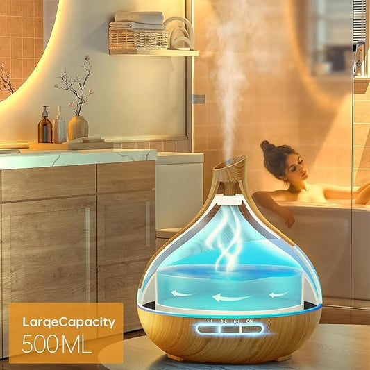HJTHJT 500ML Essential Oil Diffuser: Aroma Diffuser with Remote Control for Hotel Spa Yoga Room - Humidifiers for Bedroom with 14 Colors LED Night Light for Kids/Women Home Relaxation