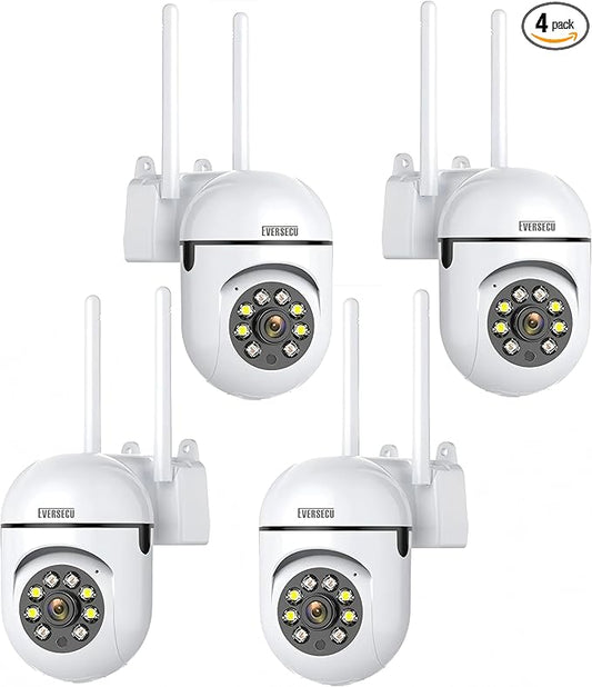 EVERSECU 1080P Outdoor WiFi PTZ Security Camera, 5G WiFi, Auto Tracking, 2 Way Audio, Spotlight Night Vision, Compatible with Alexa, SD Card & Cloud Storage, Support ONVIF&RTSP IP CCTV Camera(4pack)