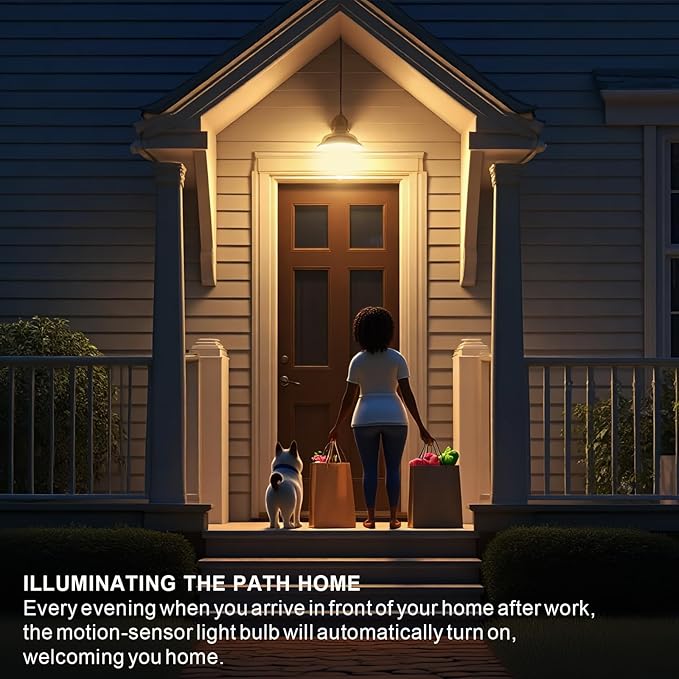 Motion Sensor Light Bulb, Indoor Motion Activation Detector Light Bulb, Dusk to Dawn Security Night Light A19 E26 13W Equivalent 100W 3000K Warm White, 5 Packs (A19PIRX301)