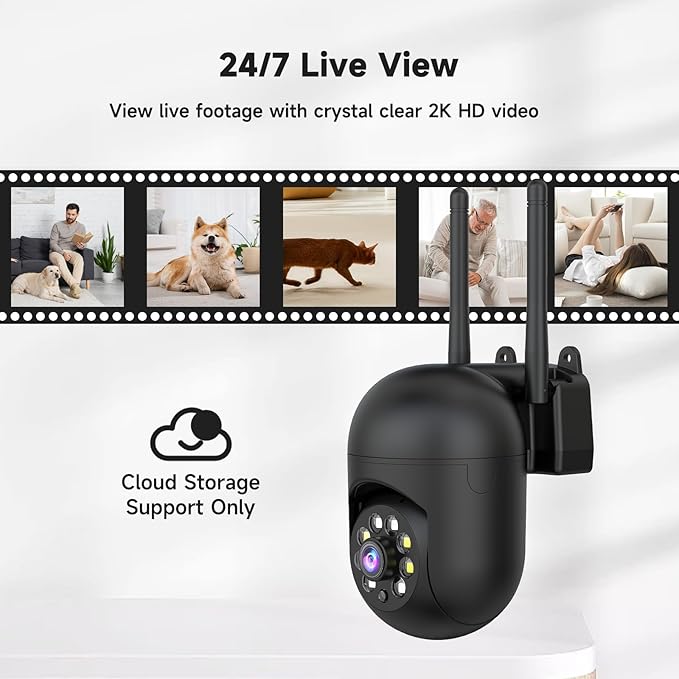 JAIOTlink 2K Security Camera Wired, 2.4/5GHz Home WiFi Camera, 360° PTZ Baby Monitor with Color Night Vision, Motion Detection, 2-Way Audio, Compatible with Alexa