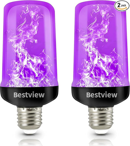 Bestview LED Flame Effect Light Bulbs,4 Modes Smart E26/E27 Base Flickering Fire Light Bulbs for Halloween, Christmas, Party, Porch, Indoor&Outdoor Home Decoration Lighting (Purple 2 Pack)