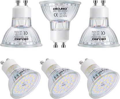 DiCUNO GU10 LED Light Bulbs, 6W 60W Halogen Replacement, Bright Daylight White 5000K, 700lm, Full Glass Cover 120 Degree Beam Angle, 120V, MR16 GU10 LED Non-dimmable, Spotlight Track Lighting, 6-Pack