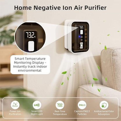 Plug-In Air Ionizers & Ionic Air Purifier — Negative Ion Generator, Ozone-Free Filterless Odor Eliminator, Pet & Litter Box Deodorizer, Quiet Bedroom/Kitchen/Bathroom Freshener with LED Light, Brown