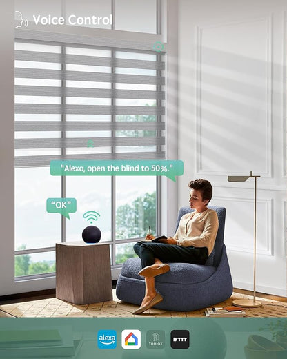 Yoolax Motorized Blinds with Remote, Motorized Zebra Shades Compatible with Alexa, Privacy Motorized Blinds, Zebra Shades for Windows Custom Size(V-Jungle Stripe Grey)