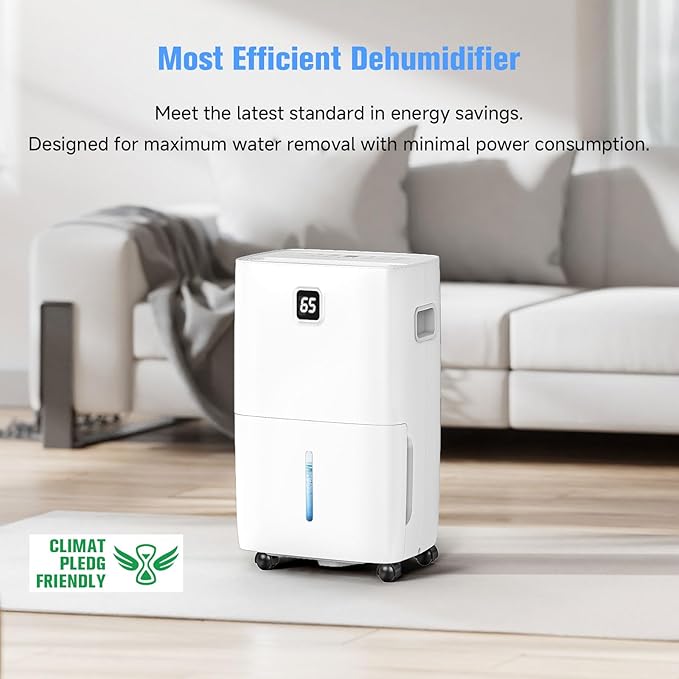 80 Pint Dehumidifier - Up to 5,000 Sq Ft, for Basement, Bedroom, Bathroom, Living Room, Home, Garage | 3 Fan Speeds, Smart Humidity Control, Auto Drain, Easy Move Wheels