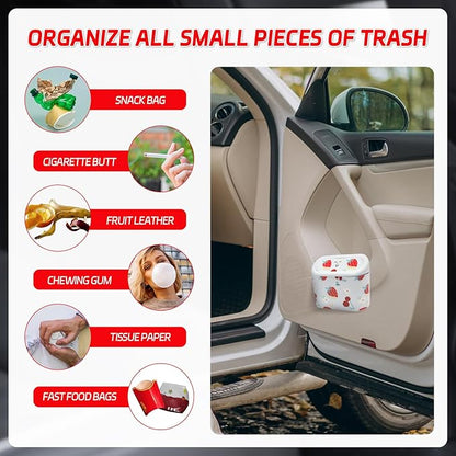 Mini Car Trash Bin with Lid – Automotive Garbage Can with 5 Trash Bags, Waterproof & Leakproof Vehicle Interior Waste Box for Car, Office, Home (White)