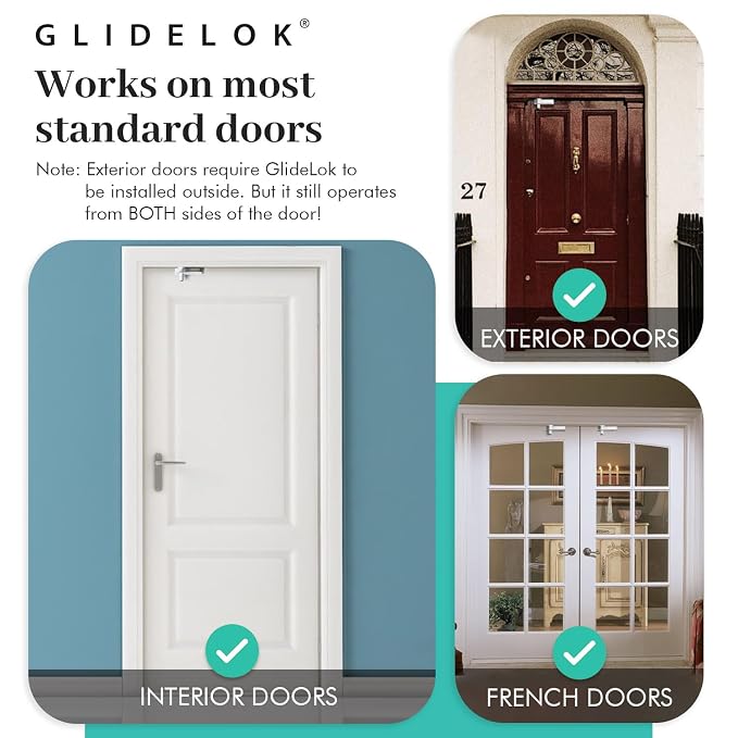 1 Pack GlideLok Child Safety Door Top Lock | for Toddler Childproofing | Opens From Both Sides | Measure Door First to Ensure Proper Fit | Drilling Into Door Frame Required | Screw Included