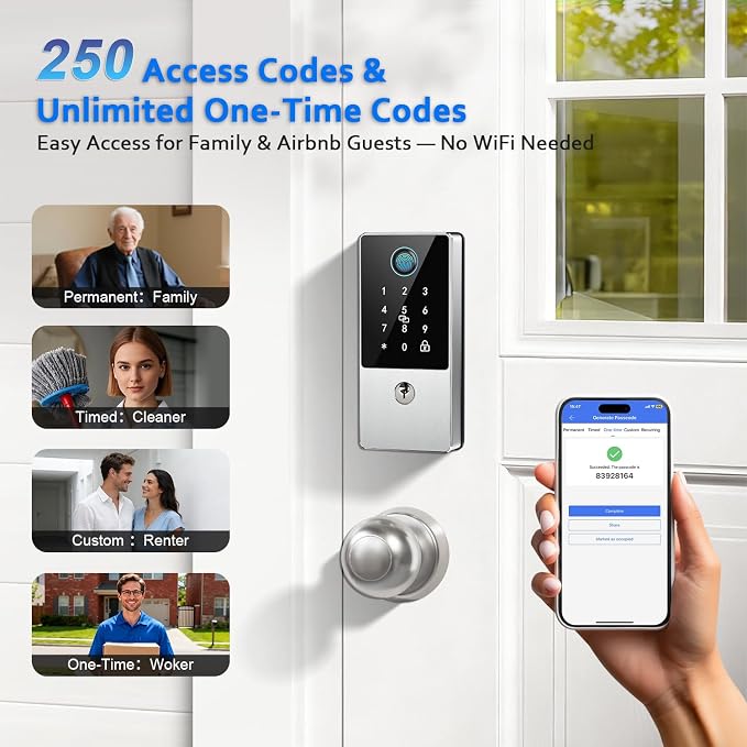 Smart Door Lock Deadbolt, Keyless Entry Door Lock with Fingerprint & Keypad,App Control,Auto Lock,Electronic Digital Lock for Front Door Home Apartment Rental,Easy Installation,Satin Nickel Silver