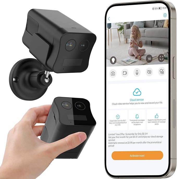 No WiFi Security Camera, 4G LTE Cellular Security Camera, 2K Dual Lens Magnetic Portable SIM Card Camera with Long Stanby Battery, Night Vision, PIR Motion Cam for Garages, Cabins, Campsites, Motels