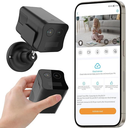 No WiFi Security Camera, 4G LTE Cellular Security Camera, 2K Dual Lens Magnetic Portable SIM Card Camera with Long Stanby Battery, Night Vision, PIR Motion Cam for Garages, Cabins, Campsites, Motels