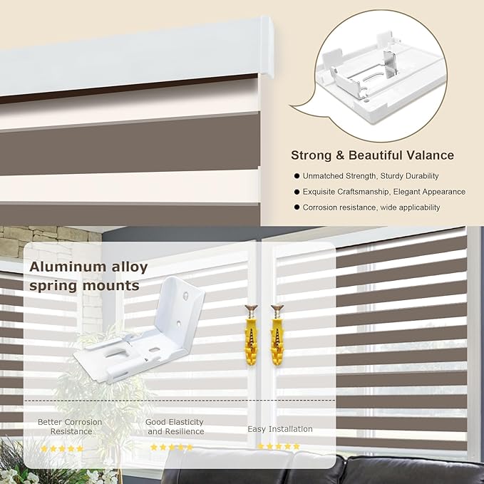 MING CHEN Motorized Blinds with Remote, Built-in Rechargeable Motor Smart Automatic Window Shades, Custom Size Electric Zebra Blinds Compatible with Alexa Google (70% Shading Brown)