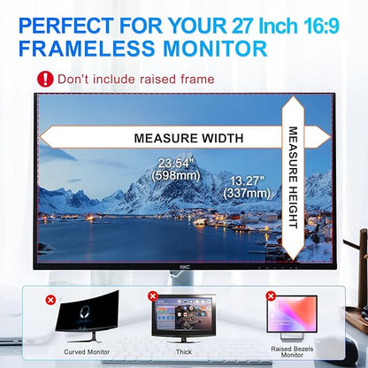 Magnetic 27 Inch Privacy Screen for Computer Monitor 16:9 Aspect Ratio, Hanging Removable Anti-Blue/Glare Protector Film, Anti Spy Desktop Security Private Filter 27in