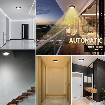ECOELER Motion Sensor Ceiling Light, 3CCT Selectable Motion Detector Disk Lights with Time Countdown & Light Sensor, Hard-Wired Occupancy Light for for Hallway, Stair, Closet, Black, 2 Pack
