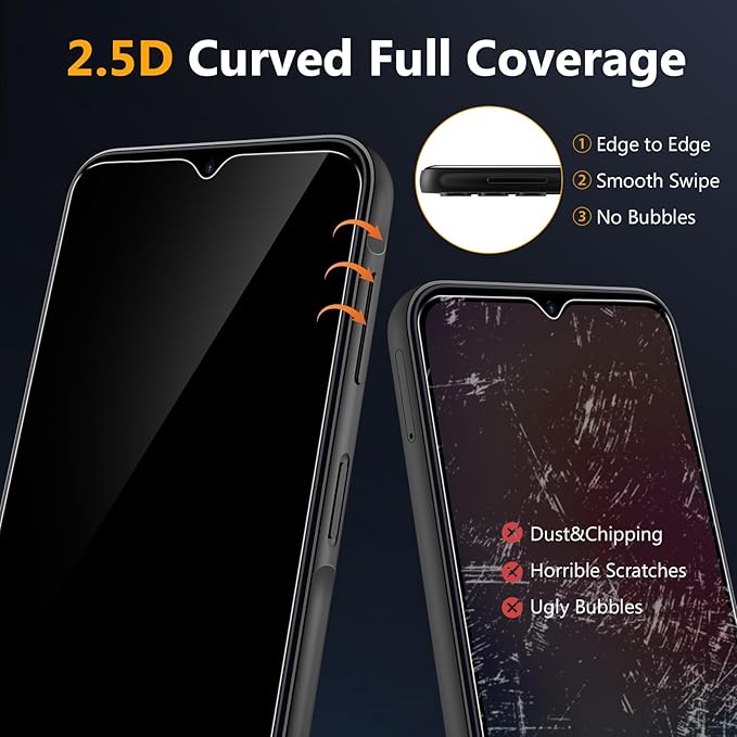 [2 Pack]Asstar for Privacy Screen Protector for Samsung Galaxy A25 5G 6.5",9H Shatterproof Tempered Glass Screen Protector for Samsung Galaxy A25 5G Case Friendly Accessories Military-Grade Protection