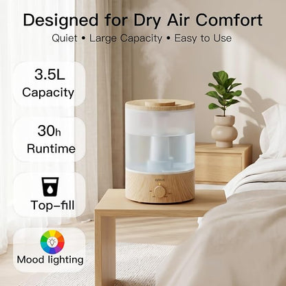 AZEUS 3.5L Cool Mist Humidifier with 7-Color Night Light, Woodgrain
