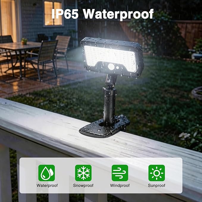 iMaihom Clip On Solar Lights Outdoor with Motion Sensor, 92 LED 600LM Solar Fence Lights, Warm/Neutral/Cool White, 360° Adjustable, IP65 Waterproof Security Light for Deck, Gutter, Porch (1, Brown)