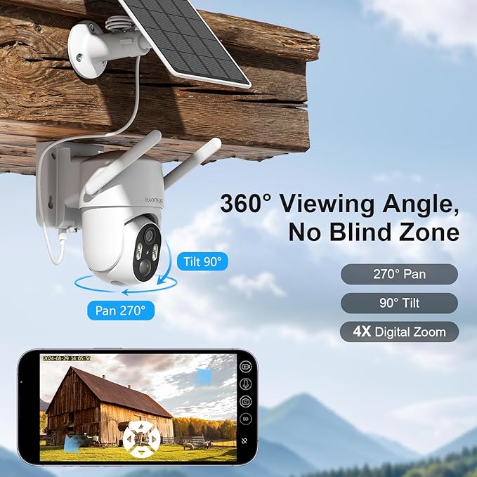 4G LTE Cellular Security Camera, No WiFi Security Camera Outdoor, 2K HD Security Cameras Wireless Outdoor Solar Powered, 360° Live View, Smart Motion Sensor, SD/Free Cloud Storage(Need Apply)