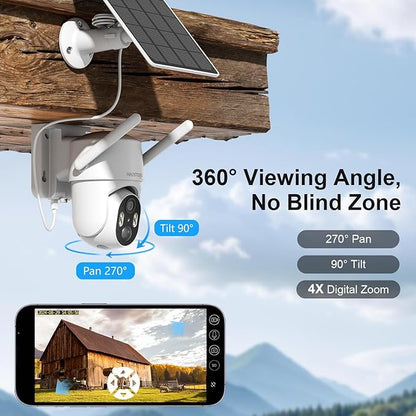 4G LTE Cellular Security Cameras Wireless Outdoor, No WiFi Security Camera, 2K Solar Outdoor Camera Wireless, 360° Live View, SD/ Free Cloud Storage(Need Apply), Smart Motion Sensor, (US Version)